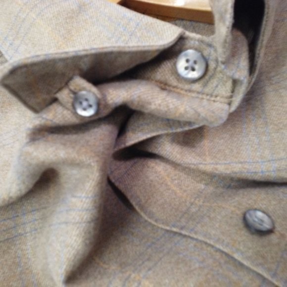 Vintage Gillio Premier LS Plaid Shirt Shell Button-Down Men-L Pocket Cotton Tan - Picture 8 of 12